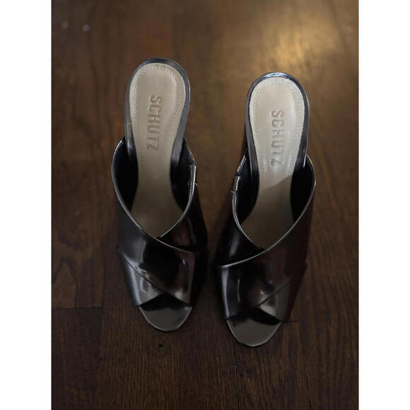 DISCOUNT SHIPPING NWT Schutz Womens Maisie Metallic High Heel Sandals - Picture 3 of 8